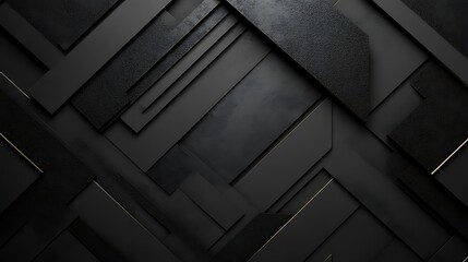 Fototapeta premium Abstract black geometric design, overlapping shapes, dark background, modern art, website banner.
