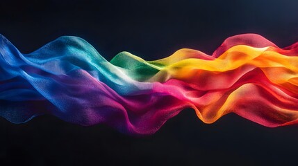 Fototapeta premium Flowing colorful fabric waves abstract art studio setting vibrant colors close-up view visual harmony