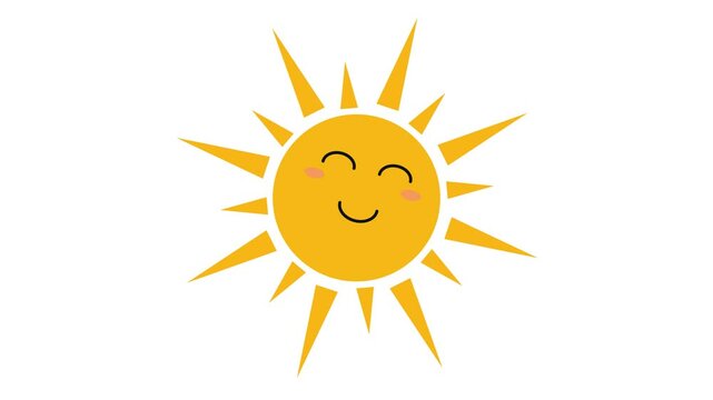 2d animated cartoon smiling sun rotating in galaxy space in white screen chroma key. 4K resolution.