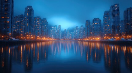 Fototapeta premium City Skyline Reflected In Calm Evening Water