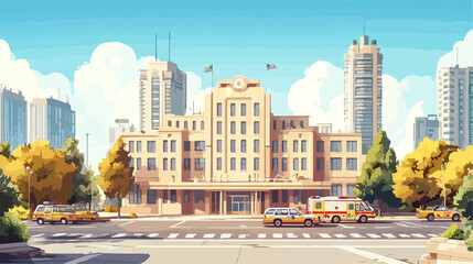 Obraz premium Emergency public hospital with ambulance car for medical services
