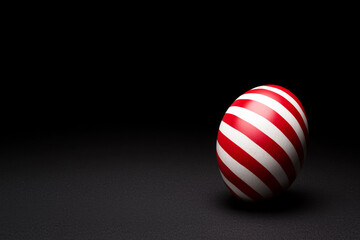 Fototapeta premium Astronaut mental strength. Striped red and white egg on dark background, creating striking contrast