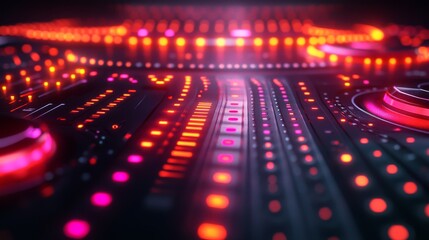Obraz premium Luminous Control Panel, An Abstract Close-up of a Futuristic Interface with Red and Pink Lights