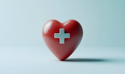 Red heart with white cross medical symbol.