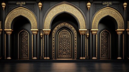 Elegant Black And Gold Islamic Architectural Facade