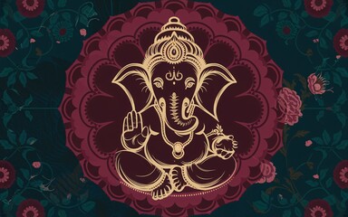 Fototapeta premium Golden Ganesha in Mandala.