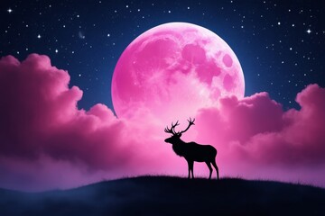 araffe standing on a hill with a full moon in the background