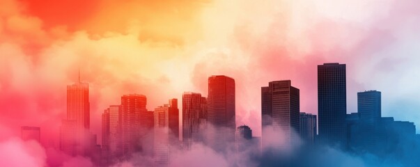 Fototapeta premium Program Streaming Message design. Colorful skyline silhouette with clouds and vibrant hues.