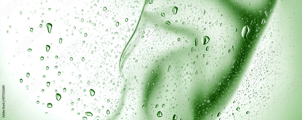 Poster green water drops creating an abstract pattern on a window