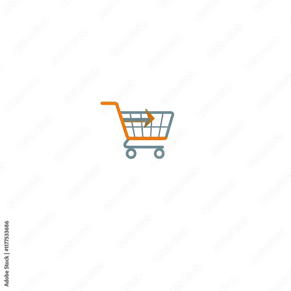 Poster shopping cart icon: add to cart arrow. simple and clean vector illustration of a shopping cart with 