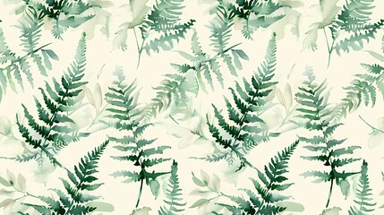 Delicate watercolor fern leaf seamless pattern