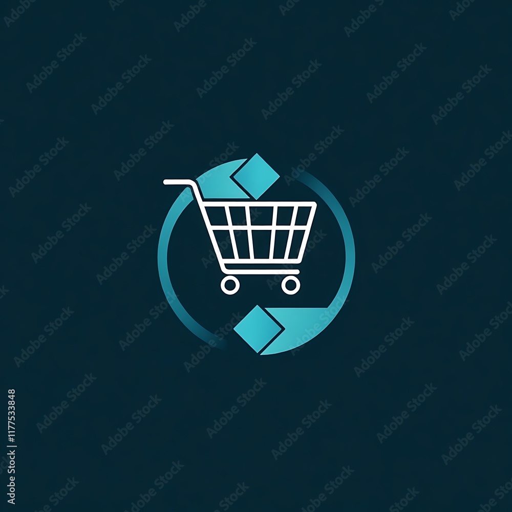 Poster circular shopping cart icon: a minimalist, modern icon depicting a shopping cart inside a circular a