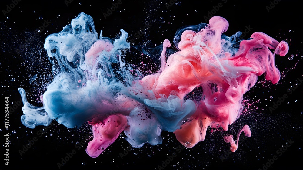 Poster dynamic color explosion abstract digital art dark background close-up conceptual imagery for visual 
