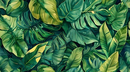 Seamless pattern of dense forest leaves