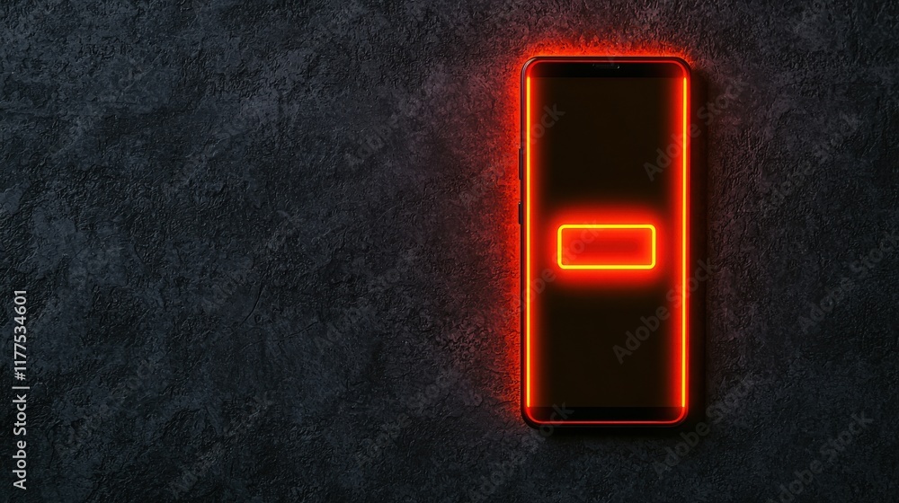 Poster phone security blocks spam calls. glowing smartphone on a dark surface with a neon design.