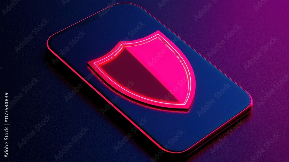 Aufkleber phone security blocks spam calls. digital shield icon on a smartphone with a colorful glow.