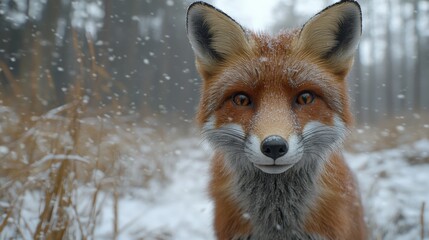 Fototapeta premium Red Fox in Snowy Winter Forest Scene