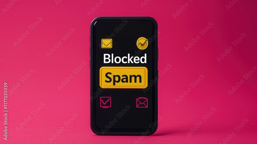 Poster phone security blocks spam calls. mobile phone displaying 