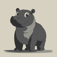 Adorable Vector Art of a Young Pygmy Hippo with Minimalist White Background