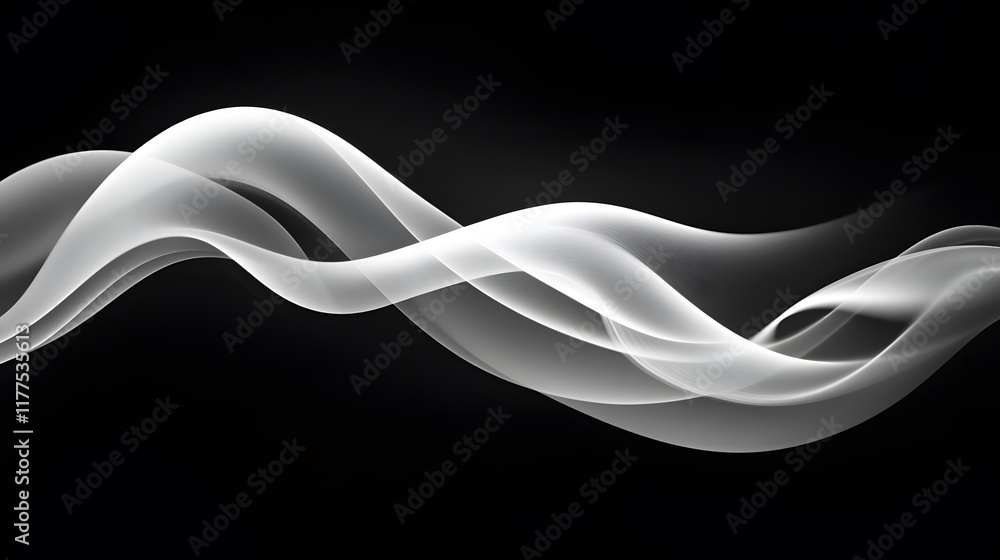 Poster dynamic white smoke flow abstract space digital art black background smooth movement ethereal concep