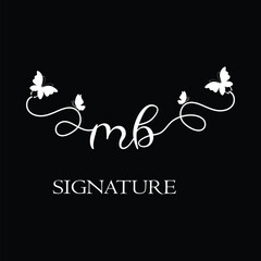 MB Handwritten initial letter, MB simple signature vector logo with butterfly shape variation, beauty, photography letter logo design. M B