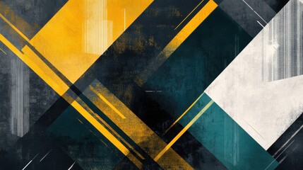 Abstract Geometric Artwork: Bold Yellow and Teal Diagonal Lines on Dark Background