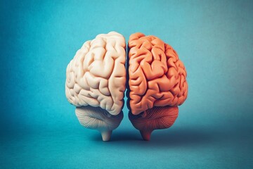 Human brain hemispheres, left logical versus right creative thinking, education, science, medical abstract background, colorful and futuristic design