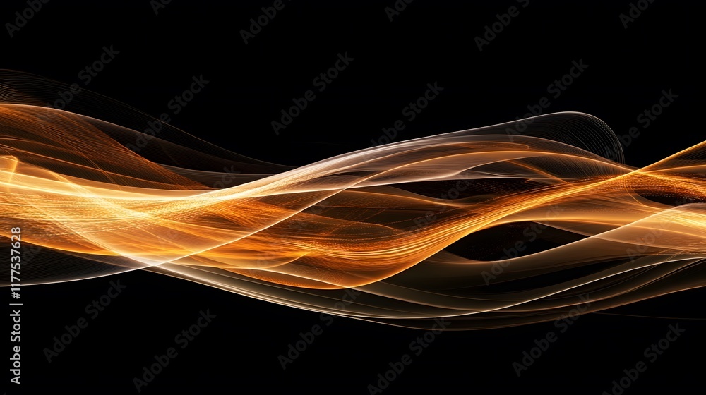 Aufkleber dynamic flow of golden waves abstract art digital dark background close-up visual conceptualization