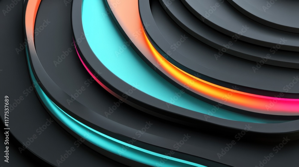 Poster abstract 3d render neon circles gradient swirls background design