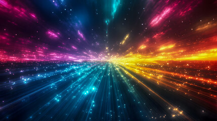 Obraz premium Colorful Abstract Background with Dynamic Light Rays and Glittering Stars in a Cosmic Style for Creative Design Projects