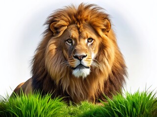 Obraz premium Majestic Lion Grazes Serengeti Grassland - Isolated Wildlife Stock Photo