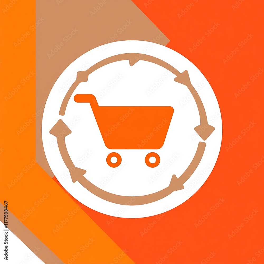 Poster continuous shopping cycle icon: a minimalist design featuring a shopping cart icon within a circle o