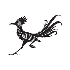 Roadrunner  bird silhouette vector art black color design and solid white background