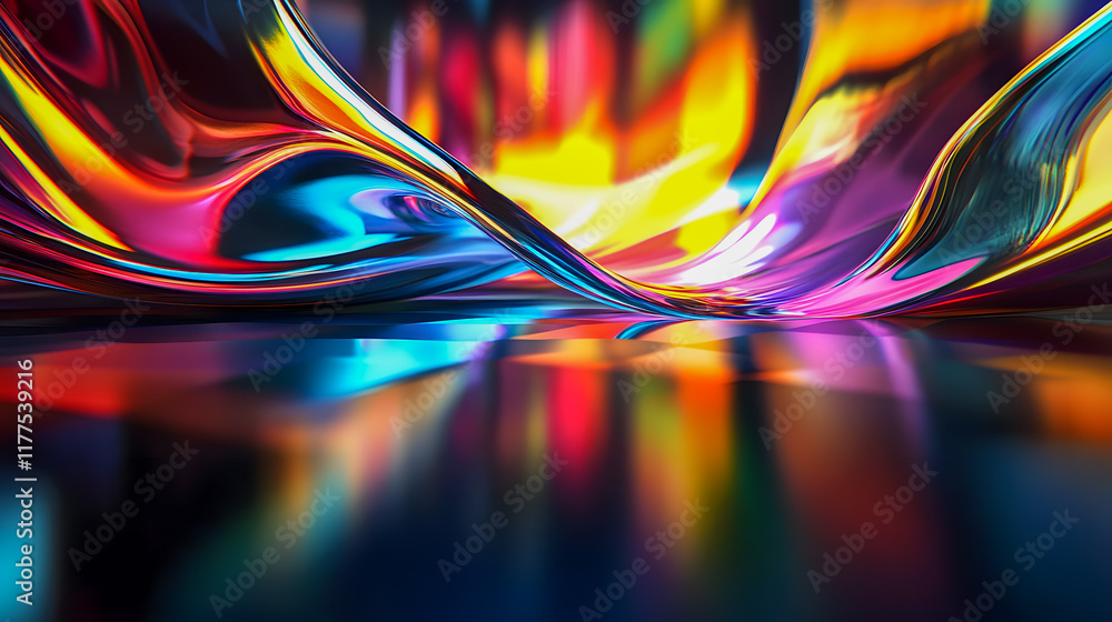 Poster vibrant fluid abstract art displaying brilliant colors and luminous reflections with dynamic pattern
