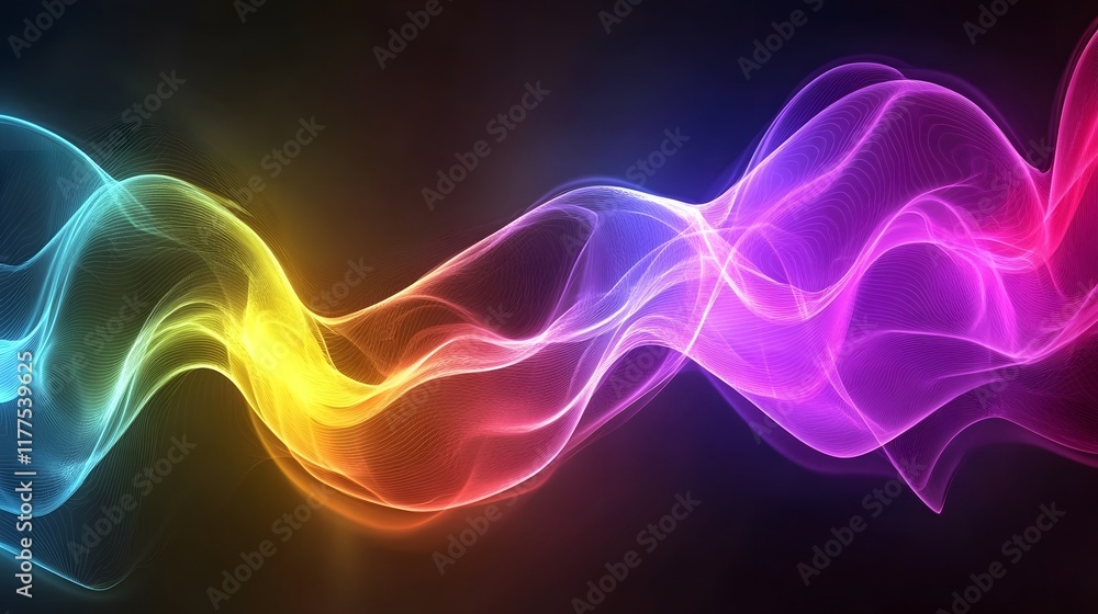 Poster dynamic color waves flowing in abstract art digital creation vibrant environment artistic perspectiv