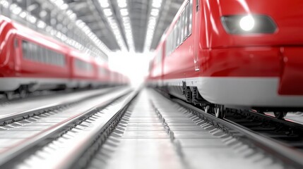 Red High-Speed Train in Modern Train Station
