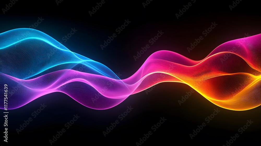 Poster dynamic color waves creating digital art abstract background visual design neon environment engaging