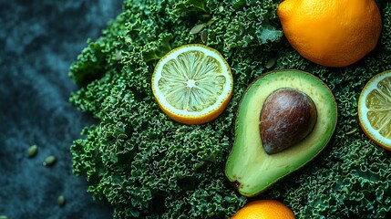 Photo - Healthy Food Avocado Lemon Kale Green Vegetables Diet Nutrition