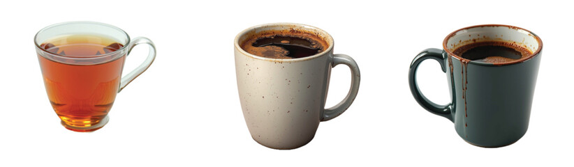 Set of Coffee Cups and Tea Cup – Transparent PNG for Cafe and Beverage Designs