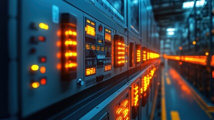 Electrical Industrial electrical switch panel at substation in industrial zone at power plant with closed up high resolution