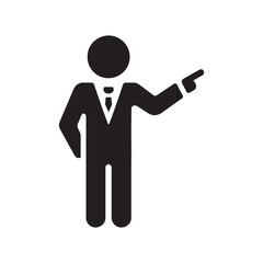 Black vector pointing person icon with a clean design
