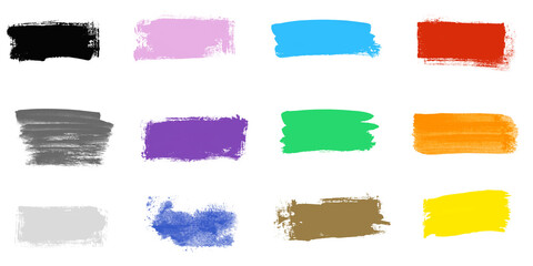 12 bunte Pinselstreifen als grunge Vorlage mit Textfreiraum