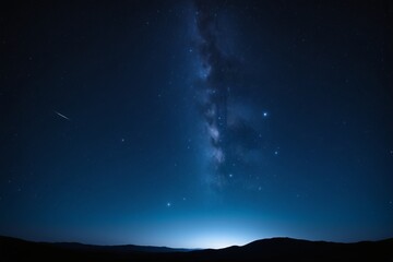 Fototapeta premium starry night sky with a bright star and a plane flying in the sky