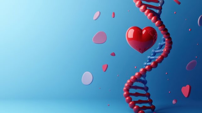Genetic Heart: A 3D Render of DNA and Love, Symbiotic Relationship of Genes and Affection