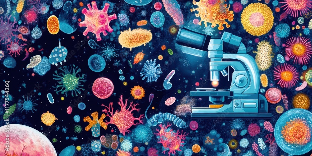Aufkleber microscopic view of colorful microorganisms under a microscope