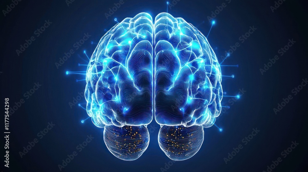 Poster abstract representation of a brain with glowing neural connections.