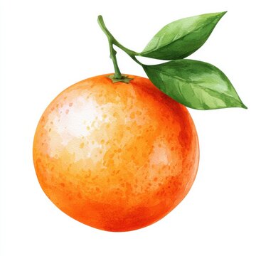 watercolor orange fruit green leaves clip art preview