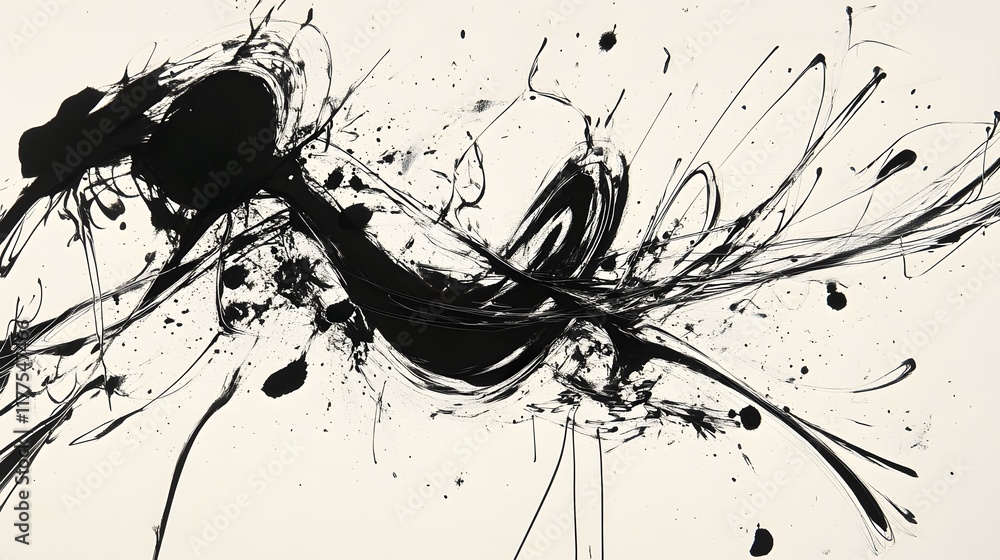 Poster dynamic black ink splash art abstract composition creative studio modern environment artistic perspe