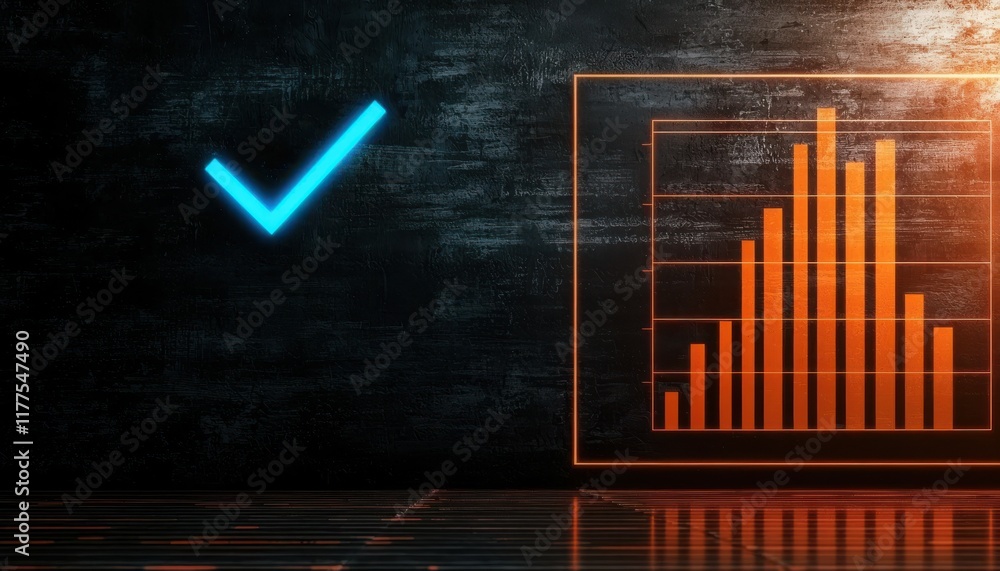 Poster a digital representation of a bar graph with an affirmative check mark, symbolizing success and prog