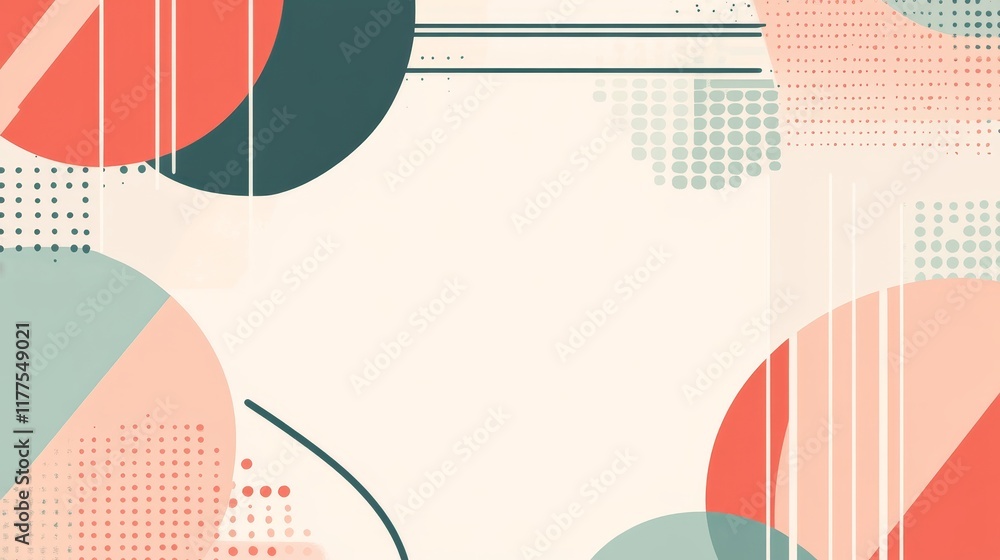 Poster abstract design featuring colorful circles and lines on a soft background.